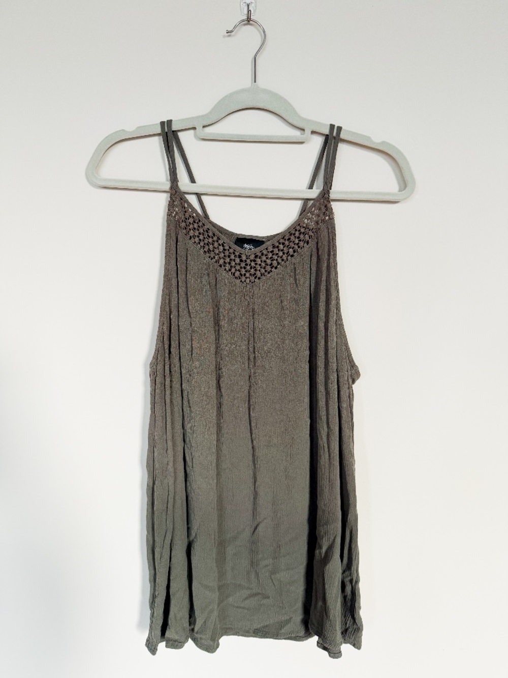 Army Green Crochet Detailed Flowy Tank Top
